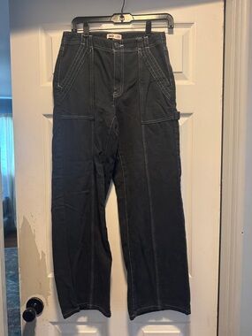 SO Black Cargo Pants with White Contrast Stitching